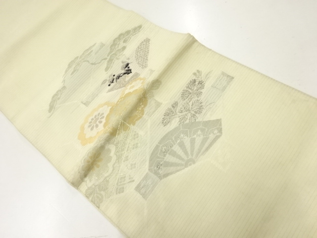 JAPANESE KIMONO / ANTIQUE FUKURO OBI FOR SUMMER / WOVEN SHOKKO & PINE & KIKU PATTERN